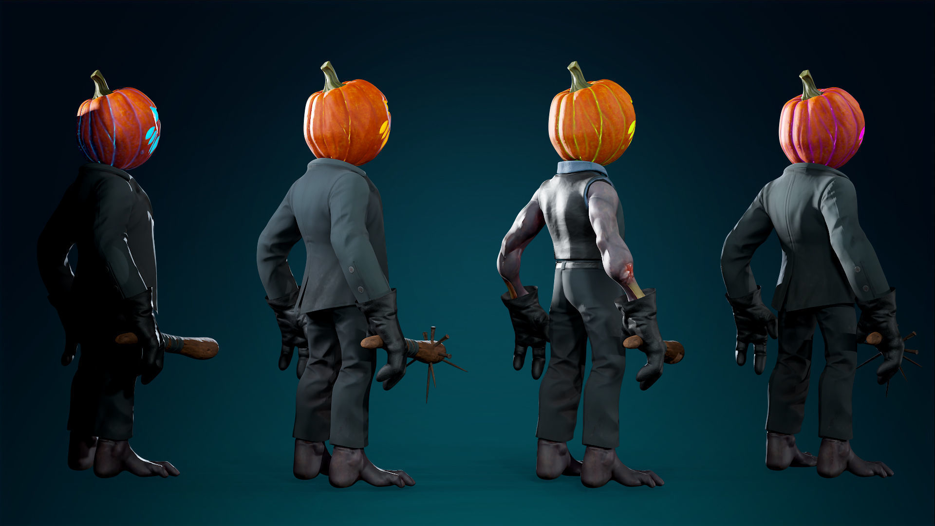 Pumpkin Costume - Rigged - Animated - Game Ready Low-poly 3D model_25