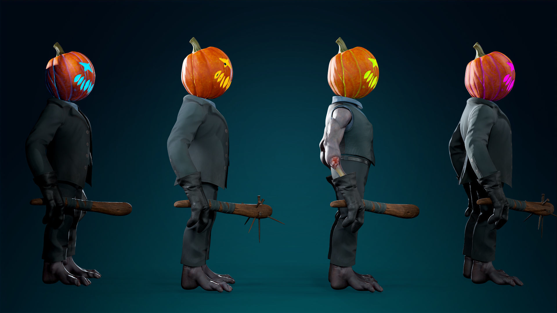 Pumpkin Costume - Rigged - Animated - Game Ready Low-poly 3D model_22
