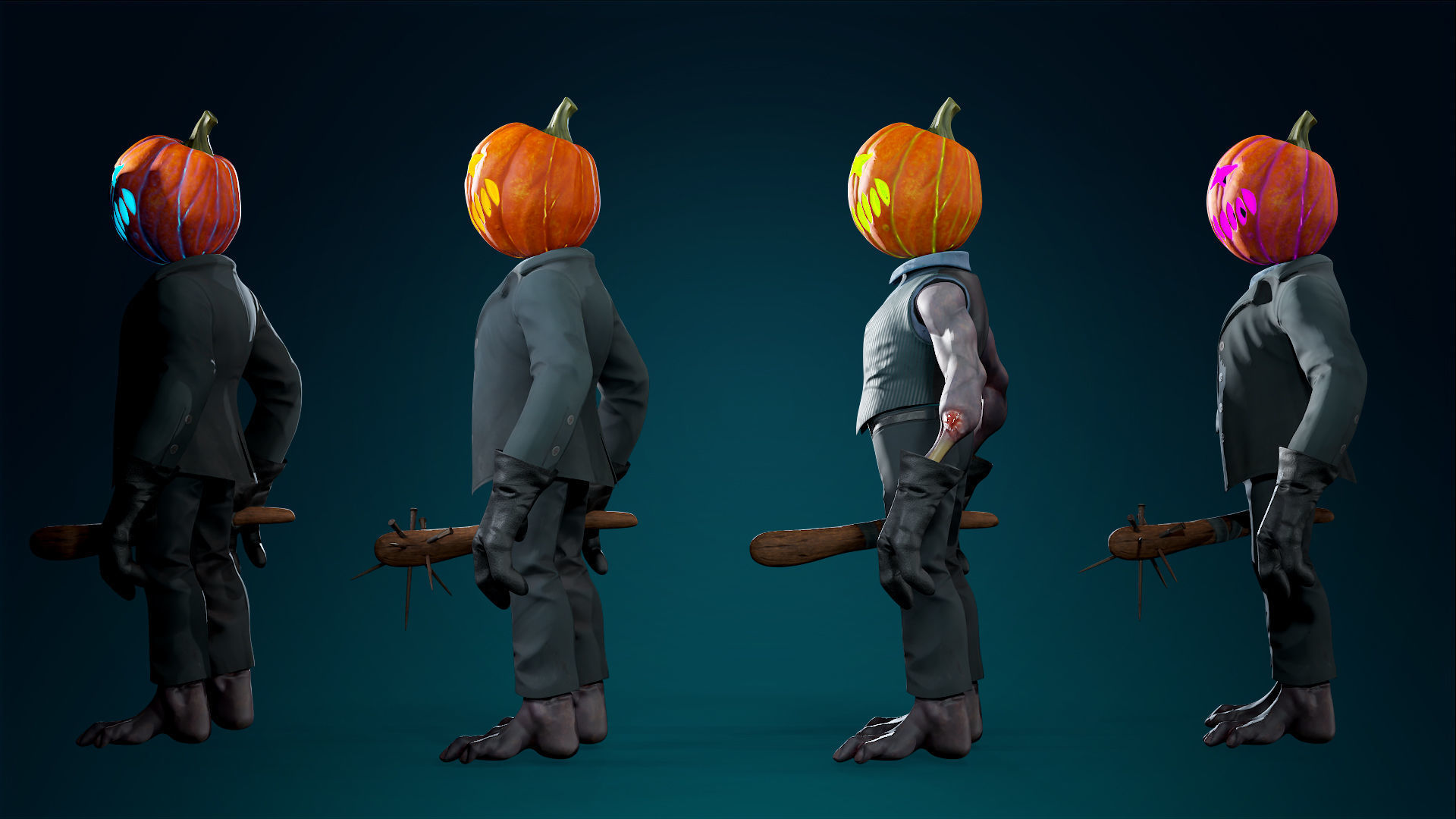 Pumpkin Costume - Rigged - Animated - Game Ready Low-poly 3D model_37