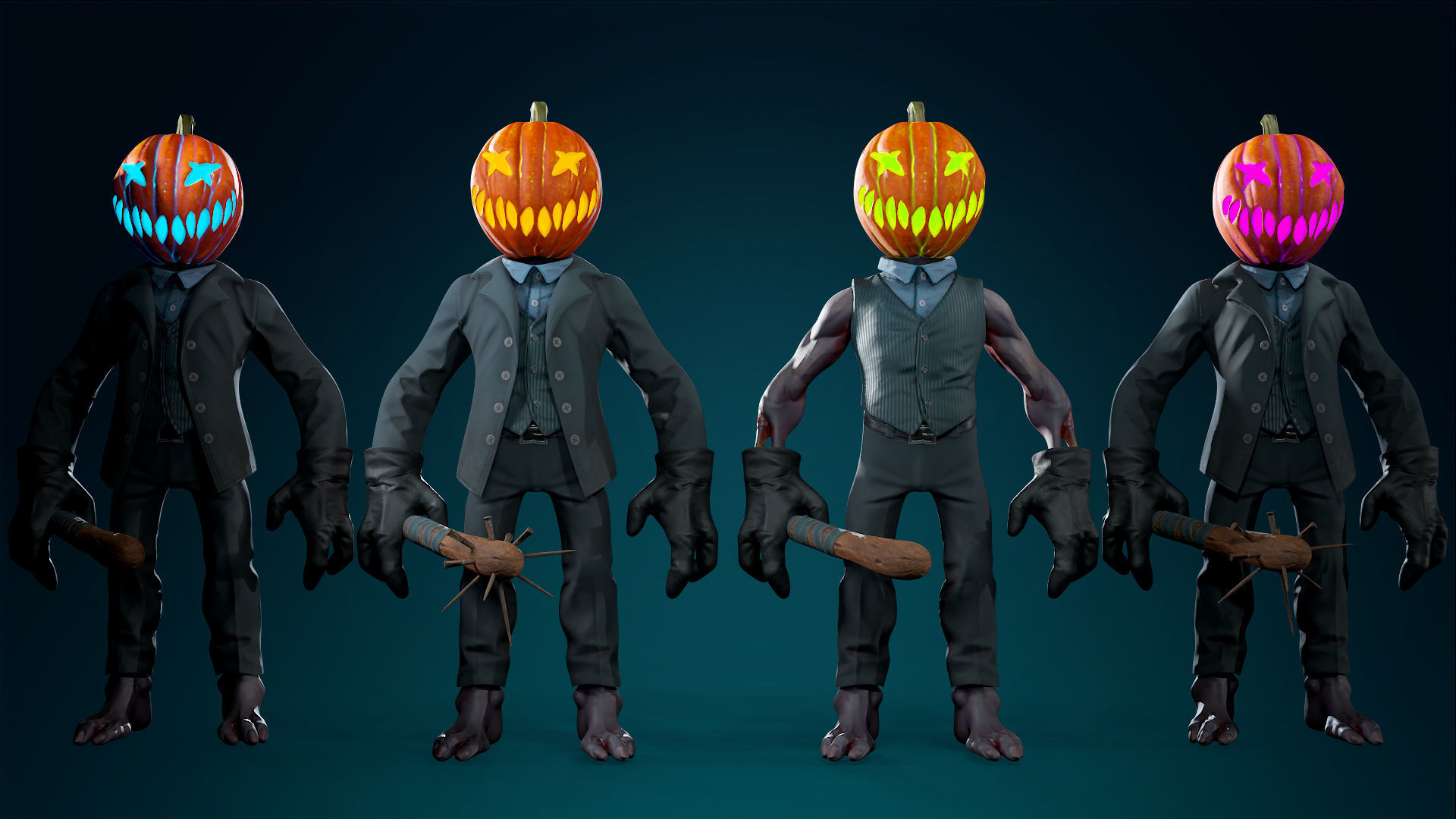 Pumpkin Costume - Rigged - Animated - Game Ready Low-poly 3D model_14
