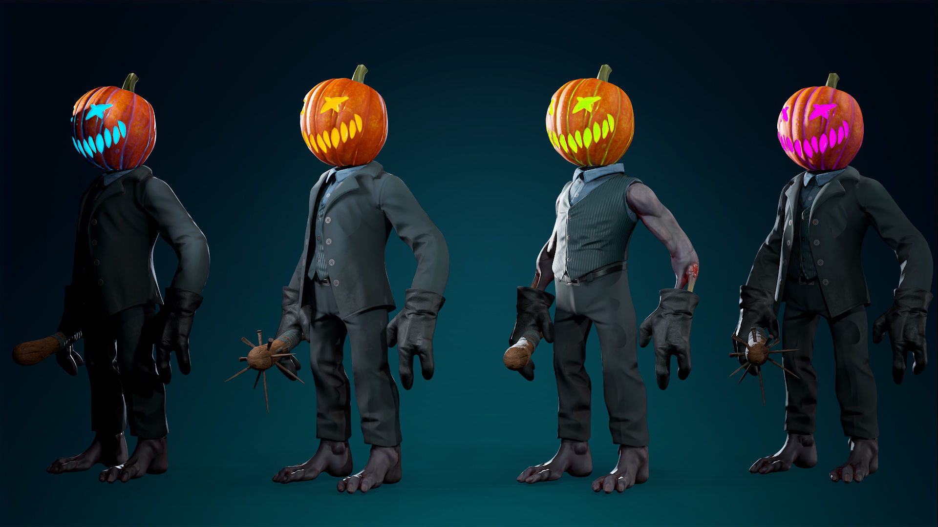 Pumpkin Costume - Rigged - Animated - Game Ready Low-poly 3D model_42