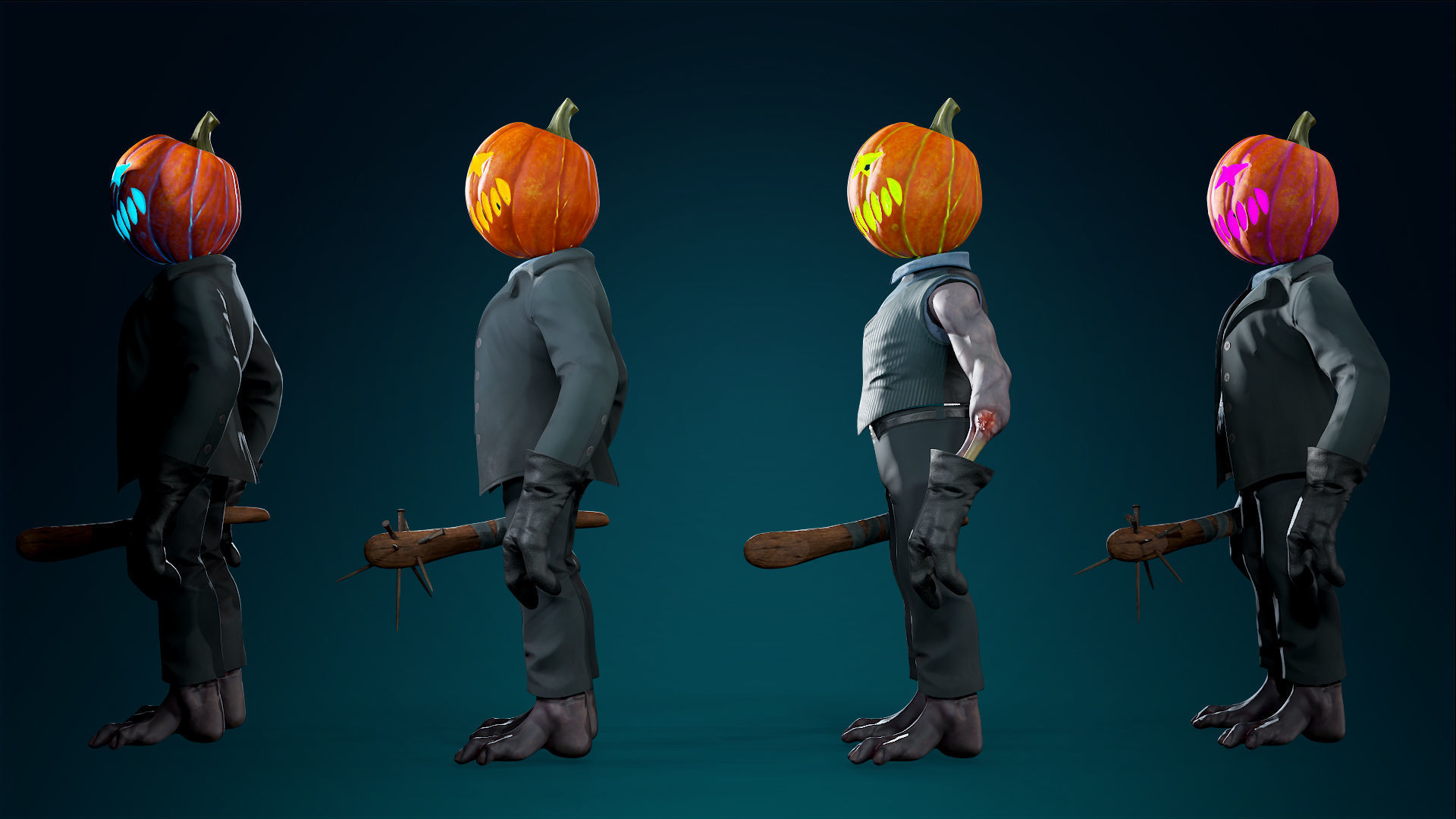 Pumpkin Costume - Rigged - Animated - Game Ready Low-poly 3D model_38