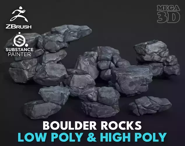High poly Boulder Rock 230410