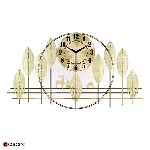 Wall clock with golden leaves