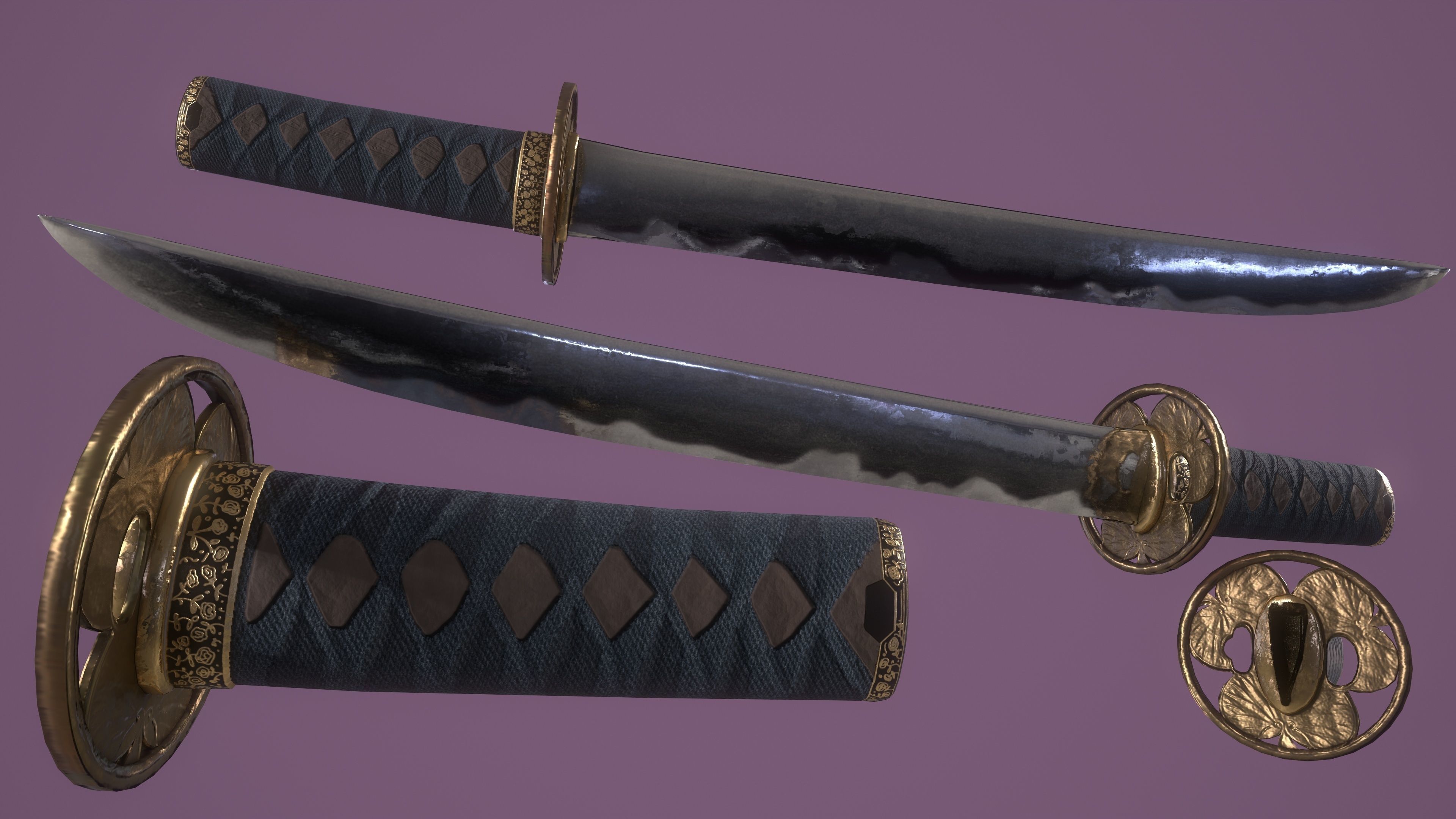 Tokugawa Tanto - A Japanese Dagger Low-poly 3D model_2