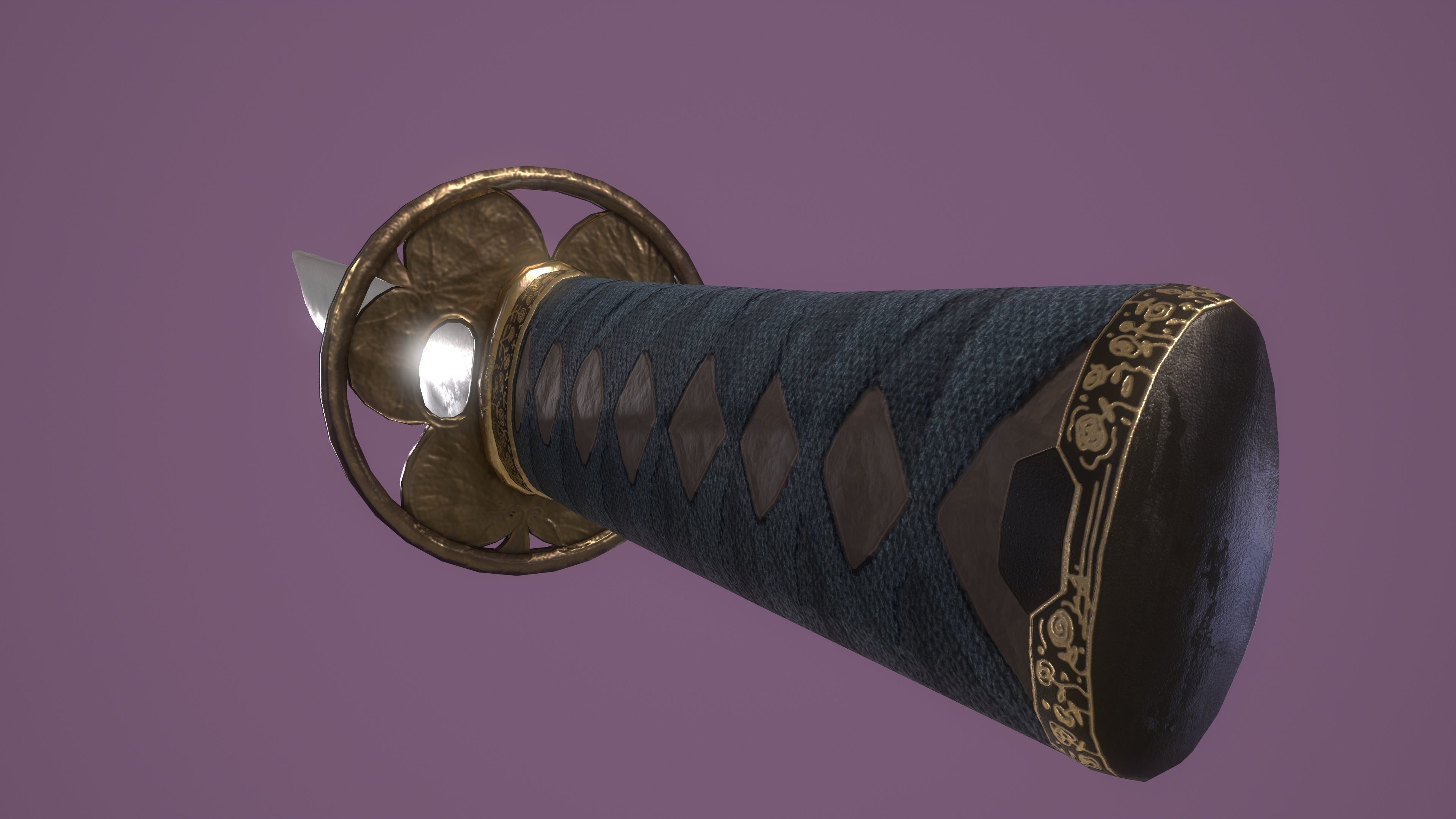 Tokugawa Tanto - A Japanese Dagger Low-poly 3D model_8