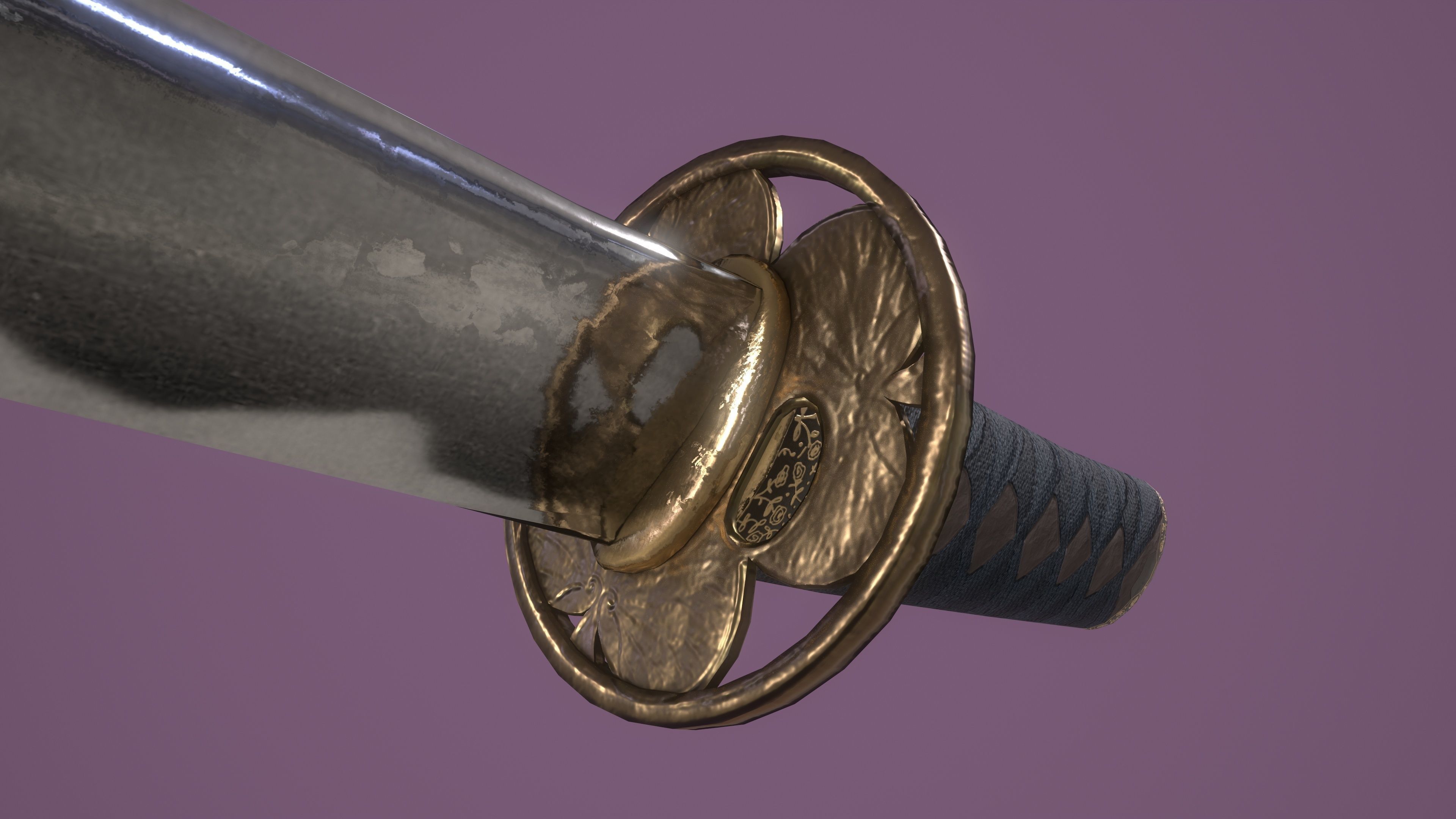 Tokugawa Tanto - A Japanese Dagger Low-poly 3D model_7