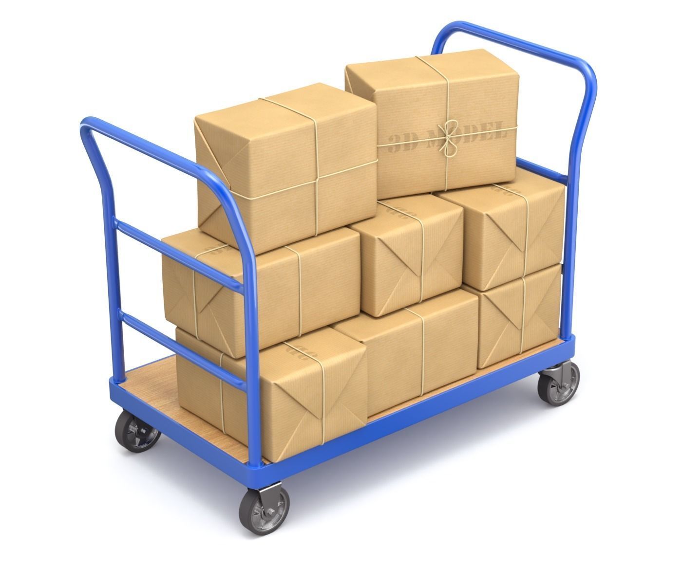 Warehouse Trolley With Wrapped Parcel 3D model_8