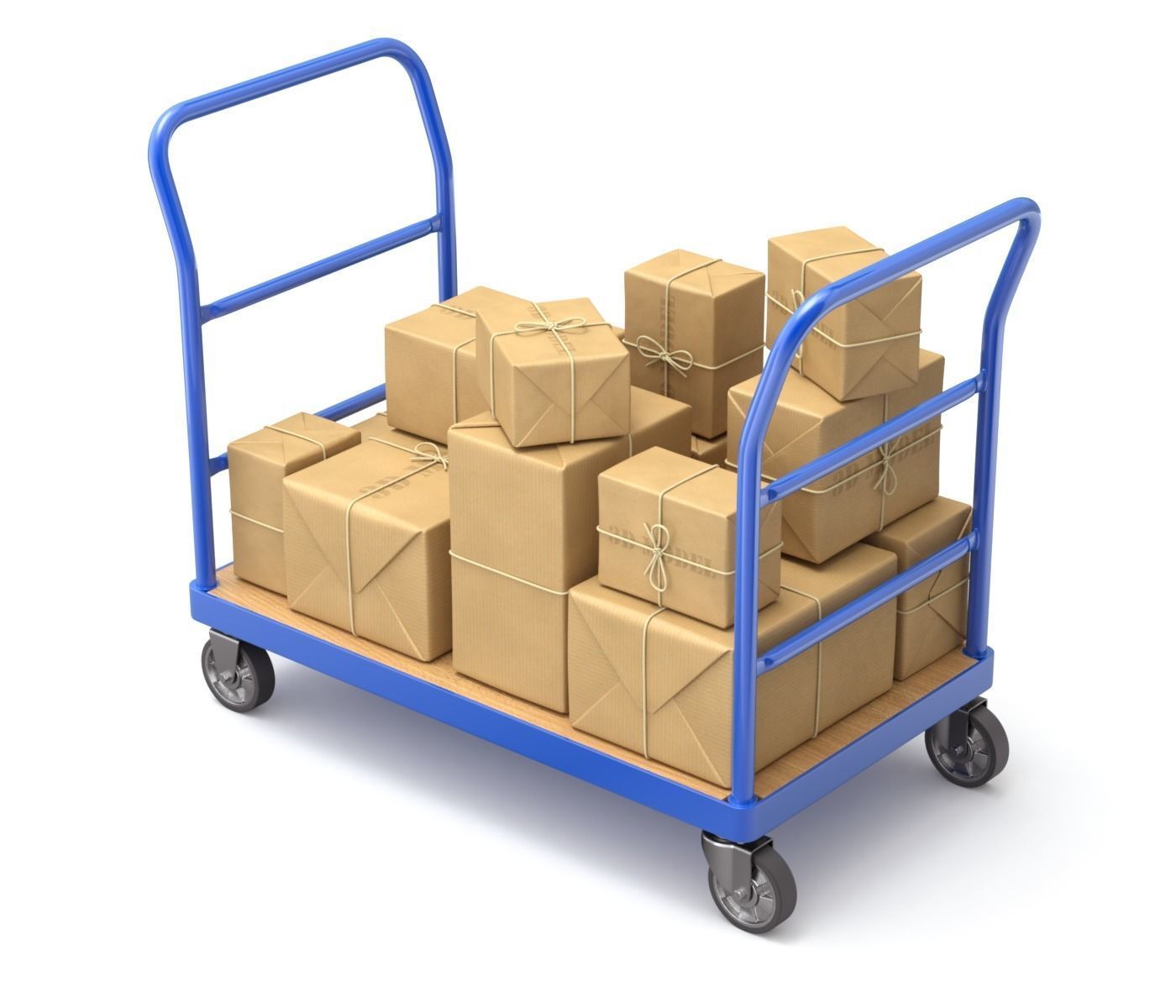 Warehouse Trolley With Wrapped Parcel 3D model_1