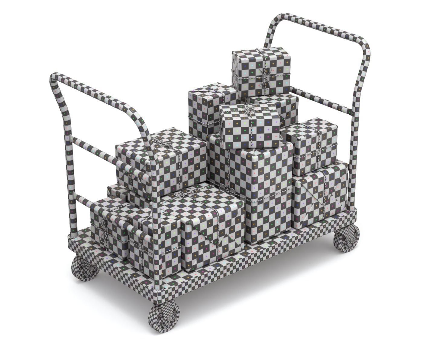 Warehouse Trolley With Wrapped Parcel 3D model_12