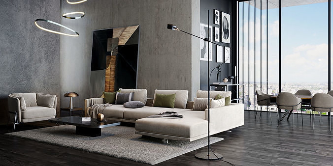 Interior scene living room 09 3D model 2