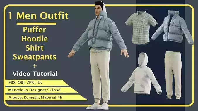 Men Outfit  with marvelous Designer PLUS Video tutorial