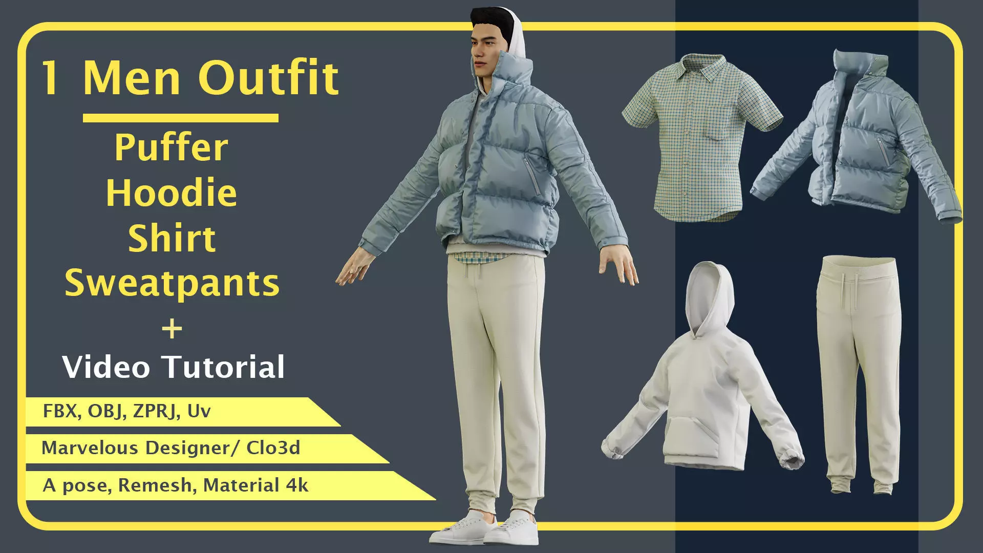 Men Outfit with marvelous Designer PLUS Video tutorial 3D model_0