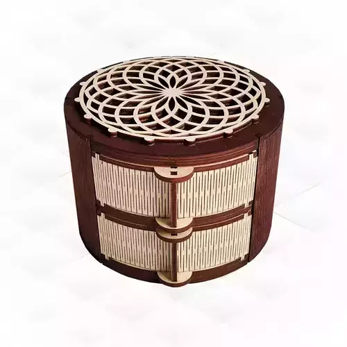 Gift round box with 2 shelves svg dxf design for laser cutting