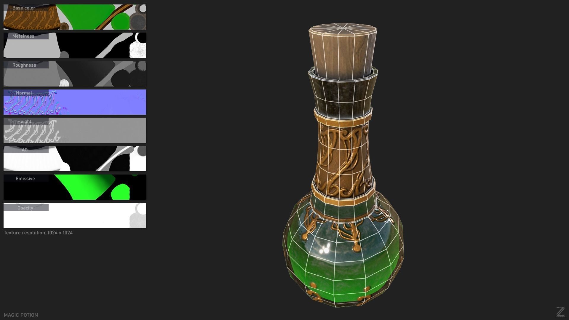 Magic potion Low-poly 3D model_1