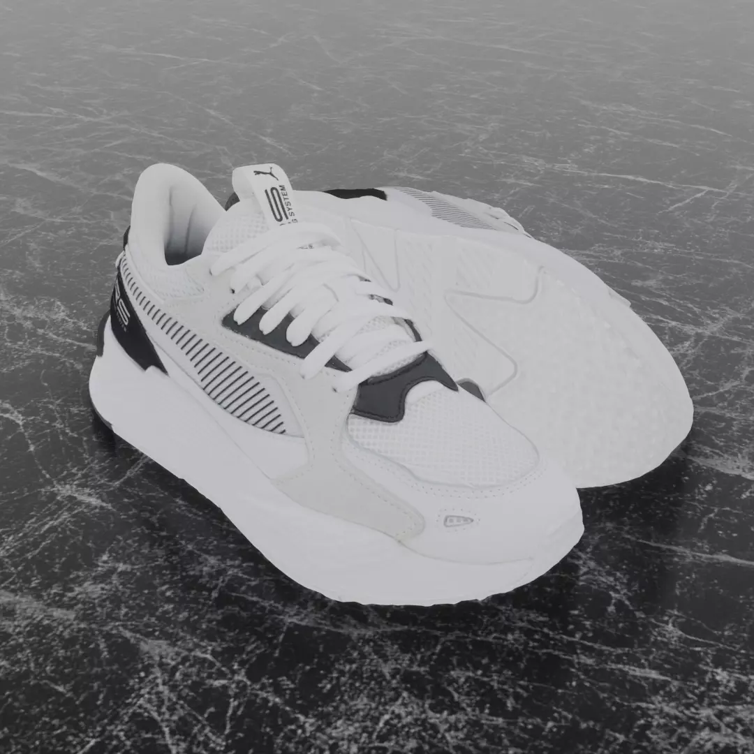 Puma 3D Shoes - White - Black - RS Series Low-poly 3D model_0