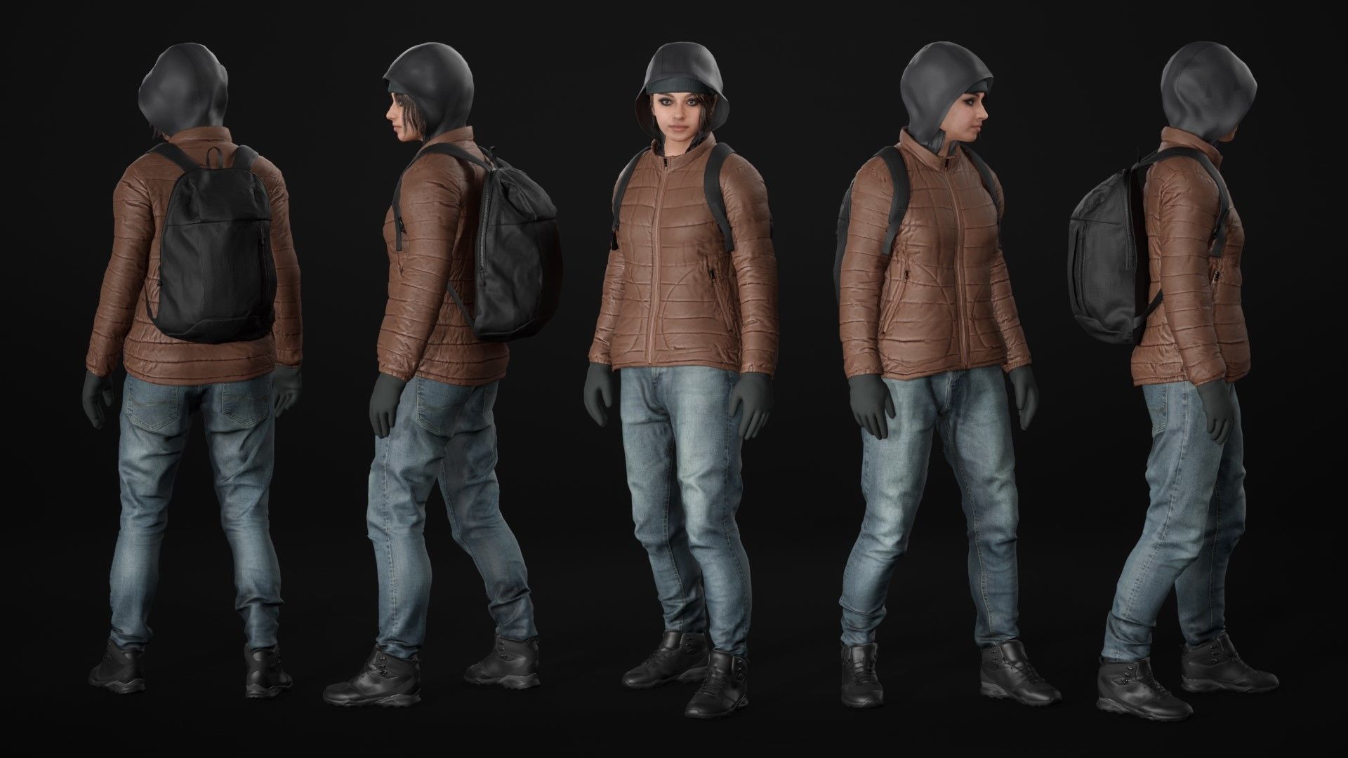 Woman in Winter Outfit 3 - Modular - Rigged Low-poly 3D model_22
