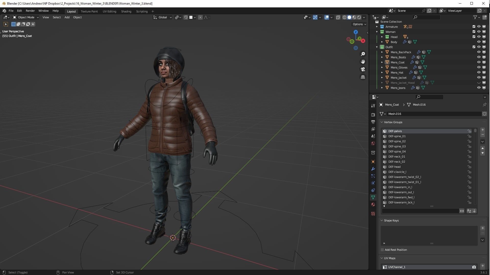 Woman in Winter Outfit 3 - Modular - Rigged Low-poly 3D model_8