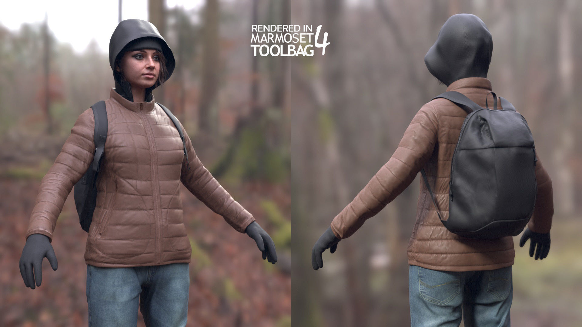 Woman in Winter Outfit 3 - Modular - Rigged Low-poly 3D model_10