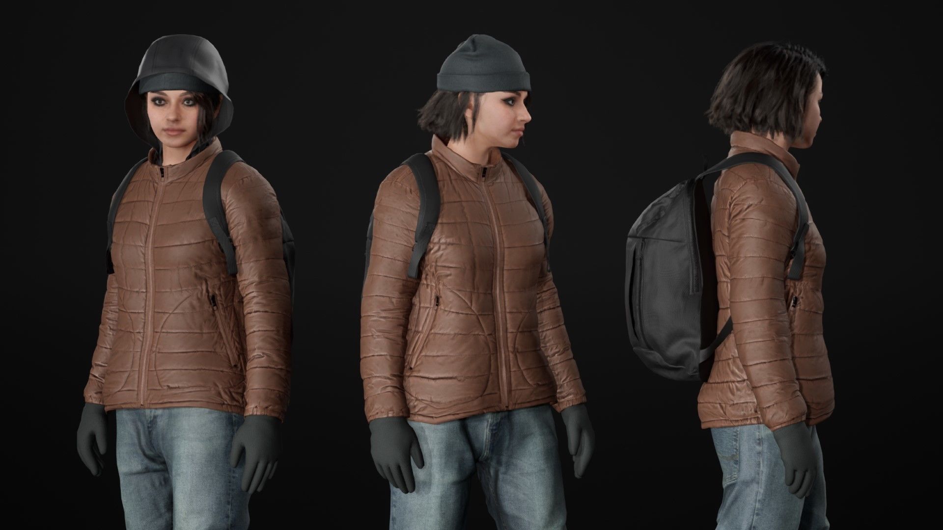 Woman in Winter Outfit 3 - Modular - Rigged Low-poly 3D model_24