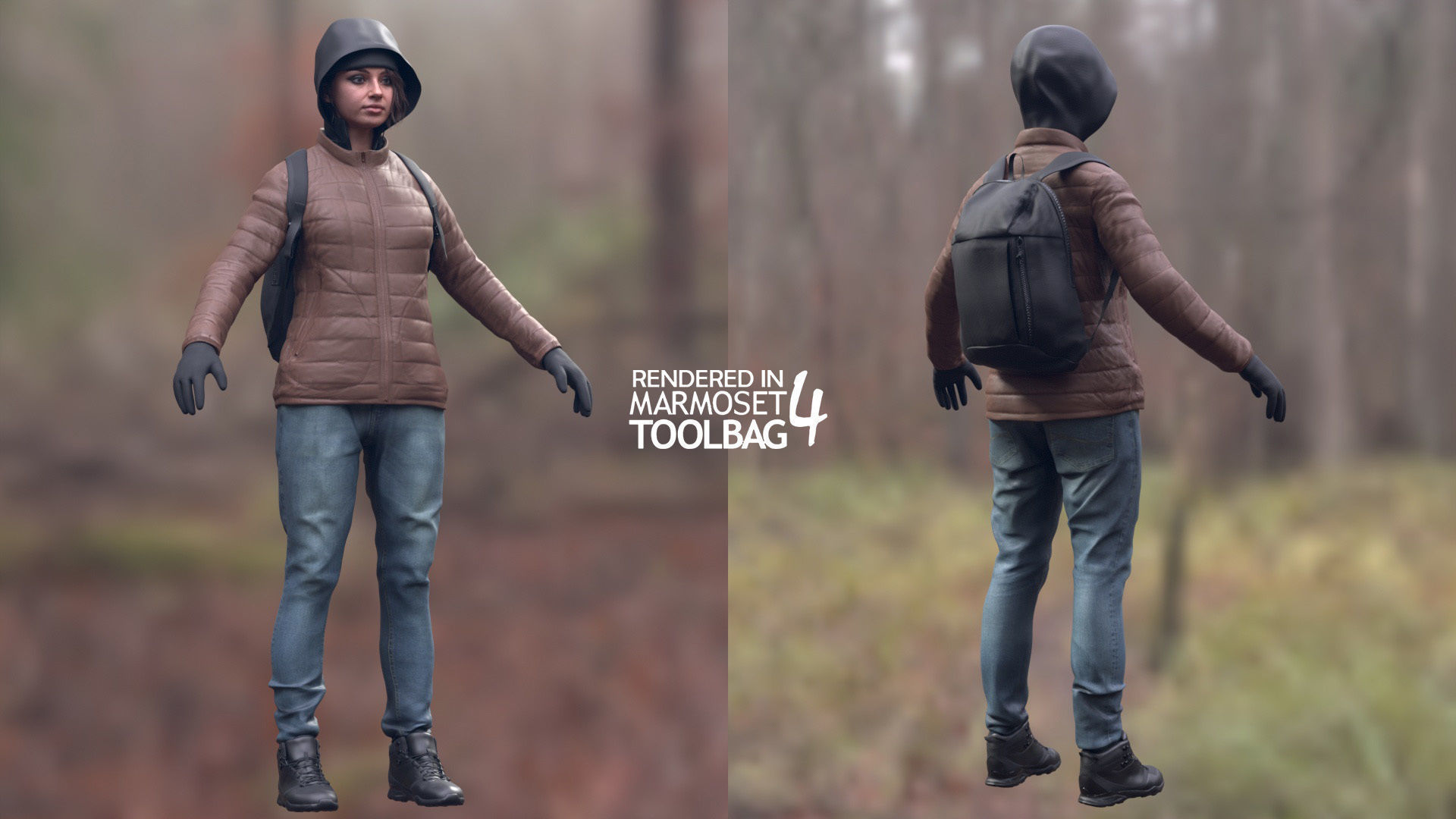 Woman in Winter Outfit 3 - Modular - Rigged Low-poly 3D model_5