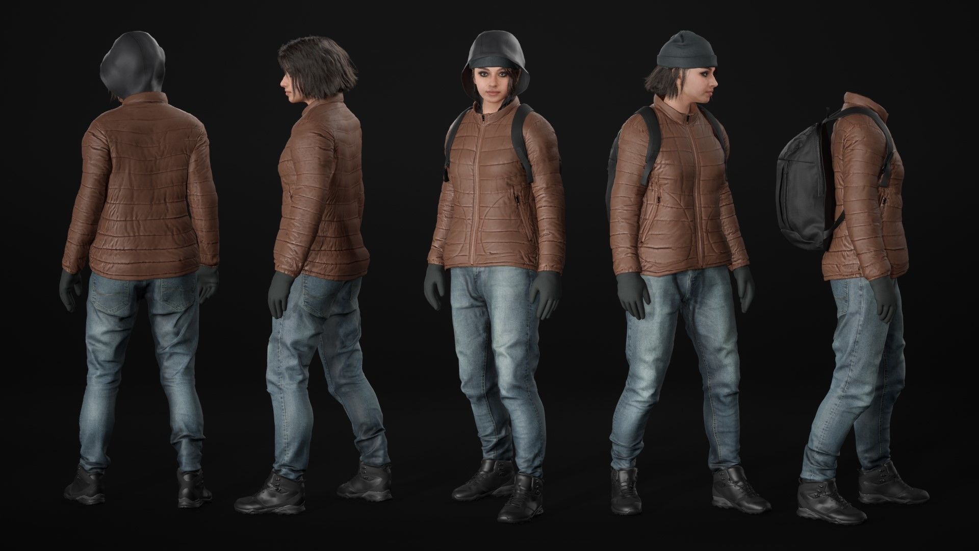 Woman in Winter Outfit 3 - Modular - Rigged Low-poly 3D model_23