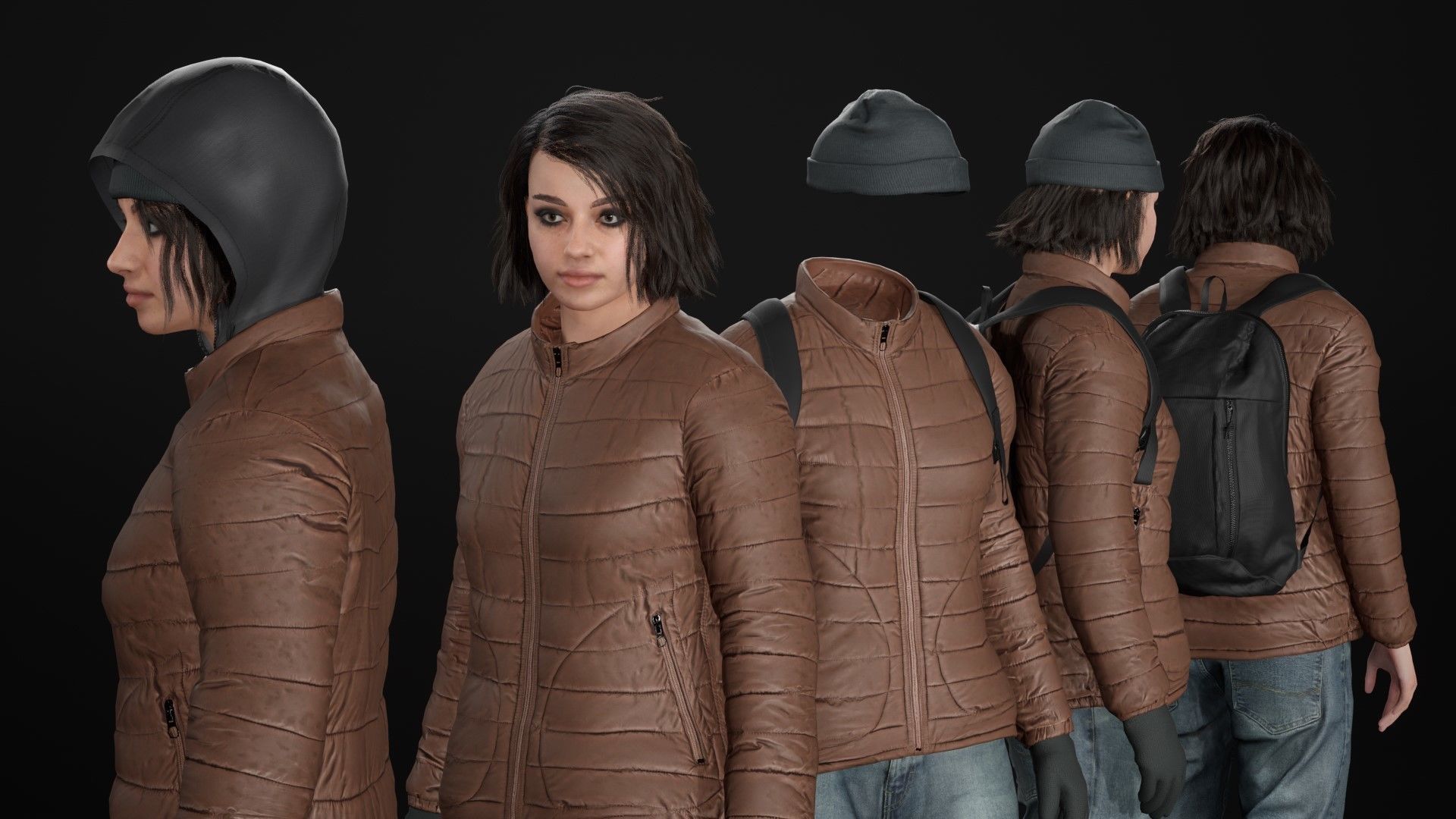 Woman in Winter Outfit 3 - Modular - Rigged Low-poly 3D model_26