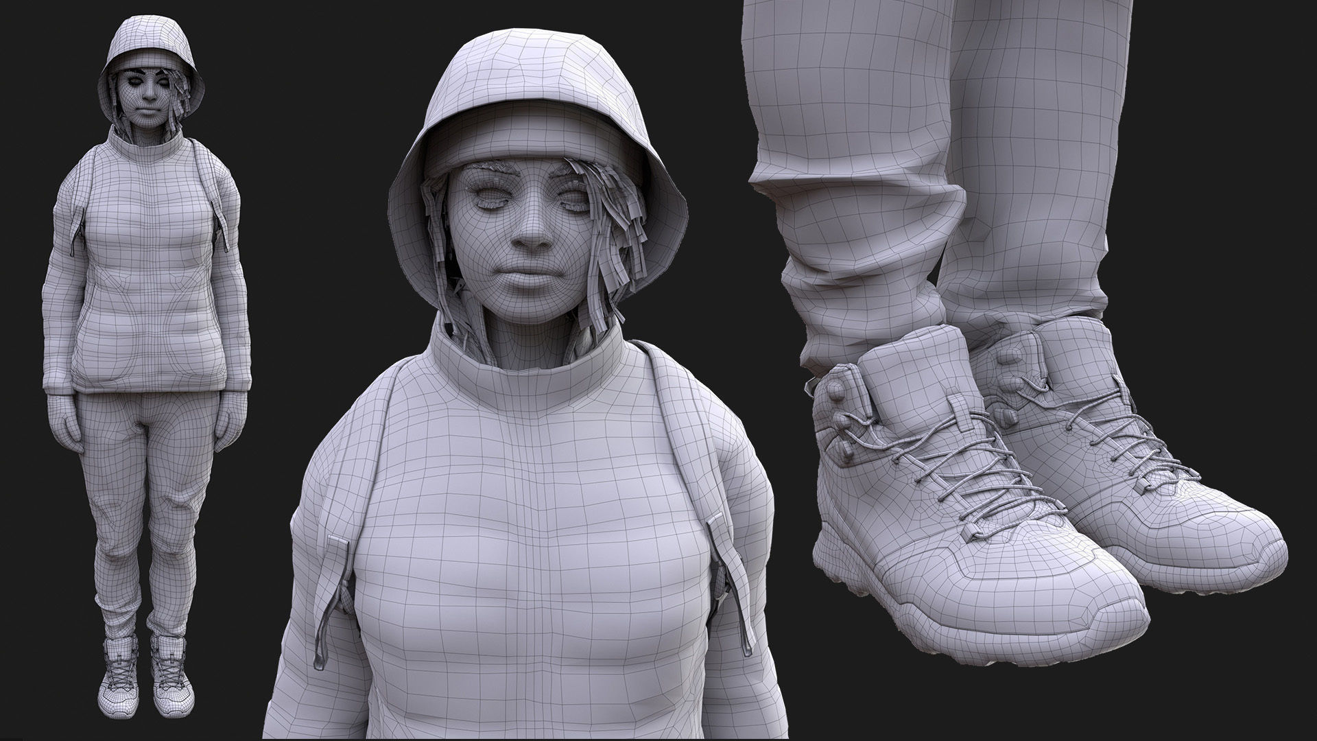 Woman in Winter Outfit 3 - Modular - Rigged Low-poly 3D model_19