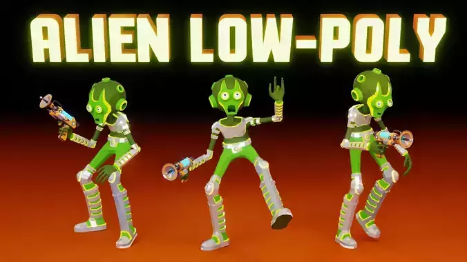 Alien with blaster in low poly style