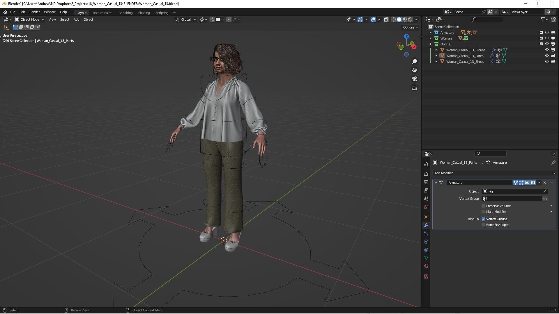 Casual Outfit 13 - Modular - Rigged Low-poly 3D model_6
