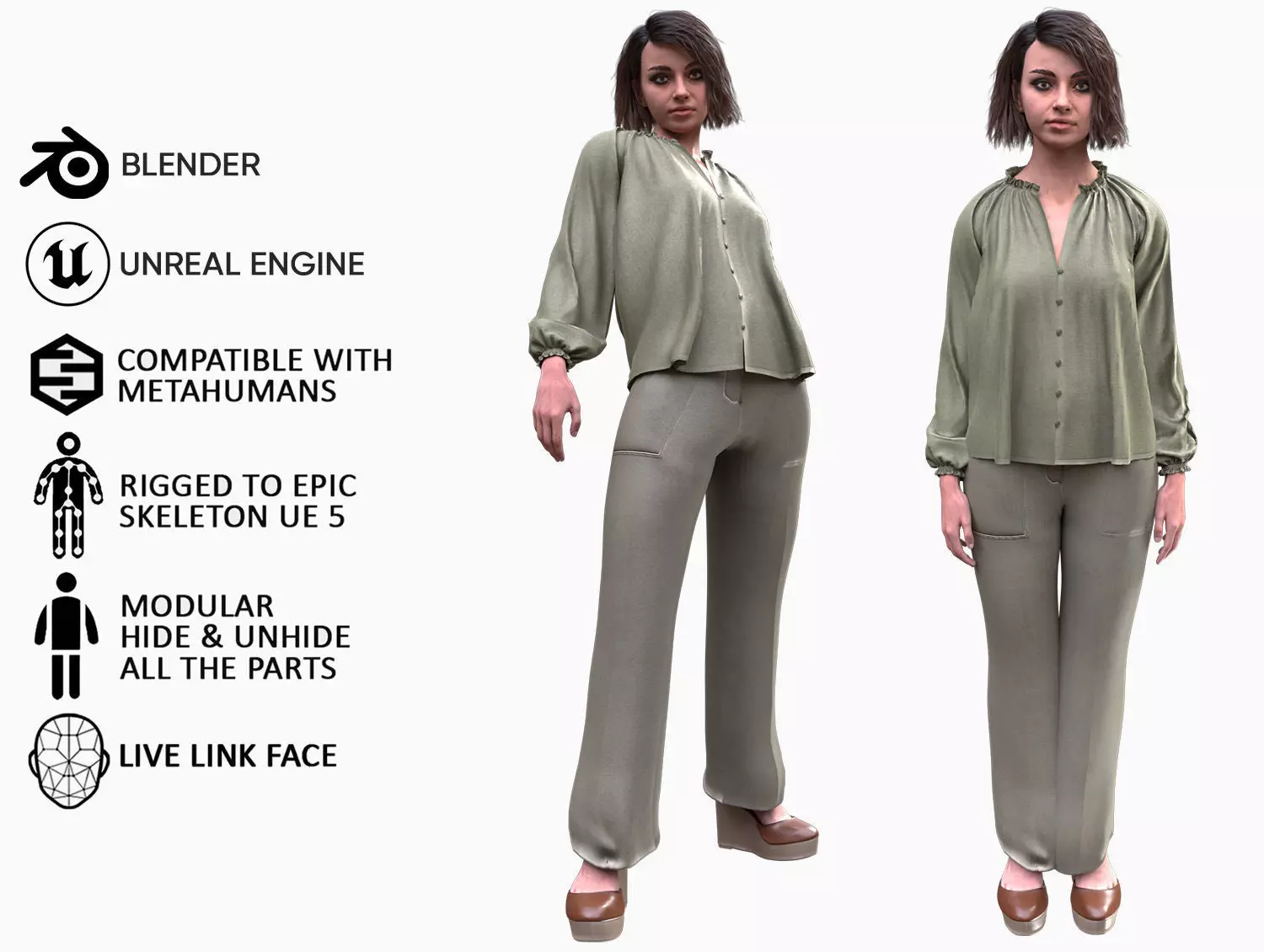Casual Outfit 13 - Modular - Rigged Low-poly 3D model_0