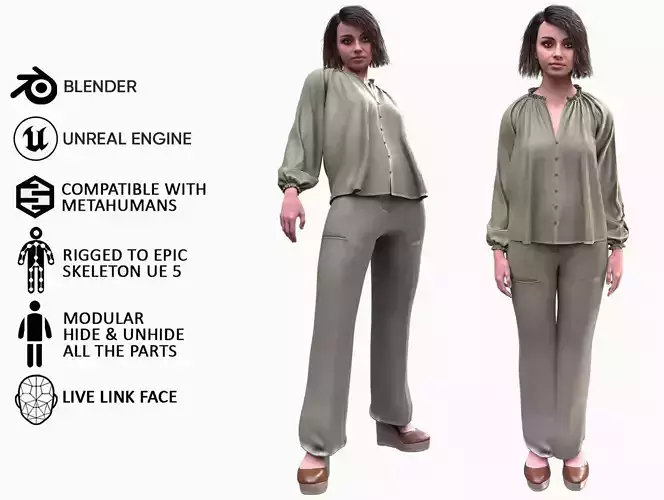 Casual Outfit 13 - Modular - Rigged Low-poly 3D model