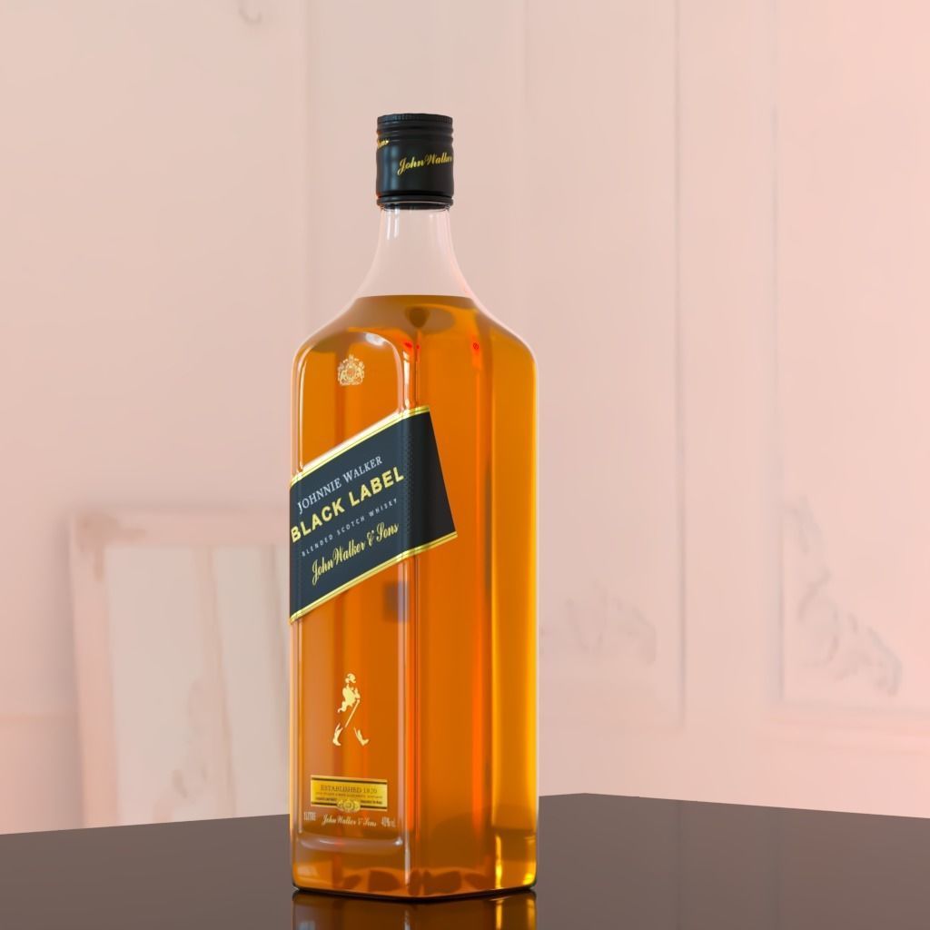 Johnnie Walker Black Label Whisky Low-poly 3D model_2