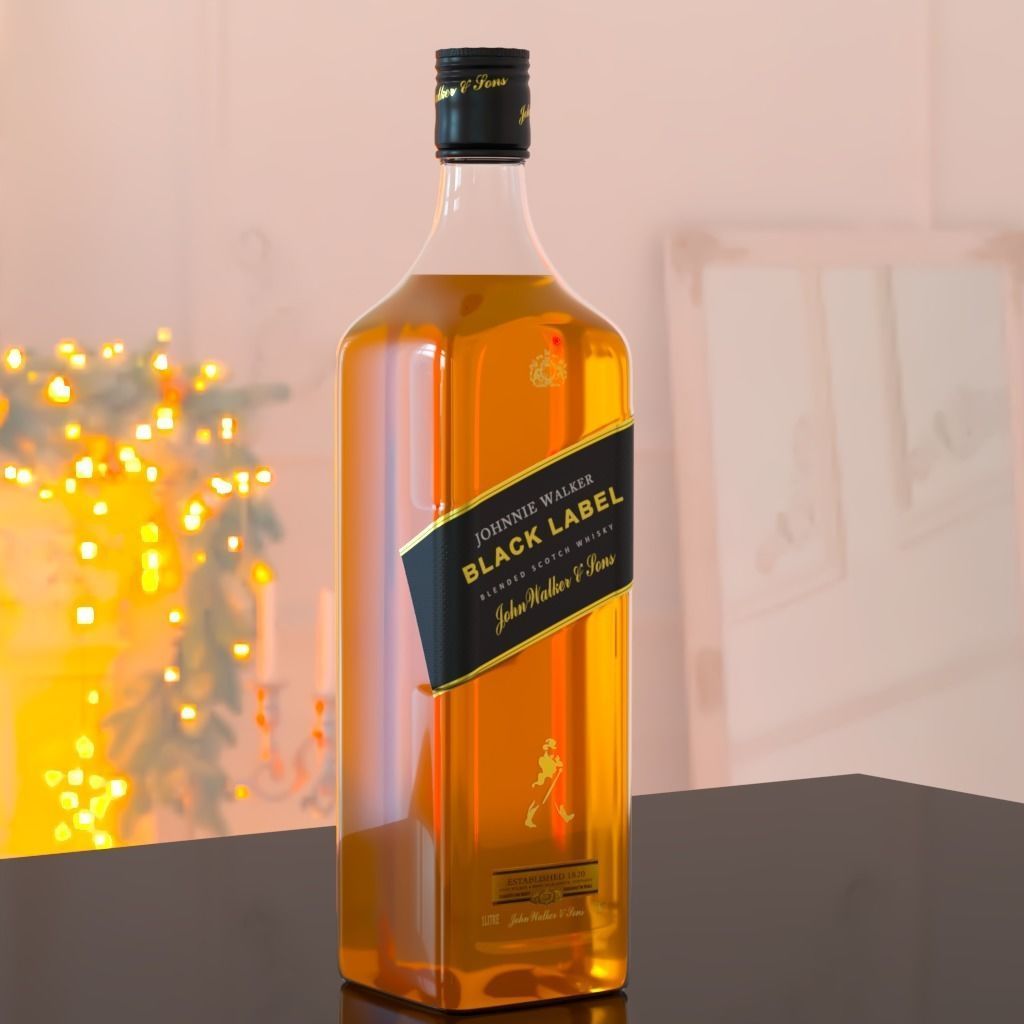 Johnnie Walker Black Label Whisky Low-poly 3D model_1