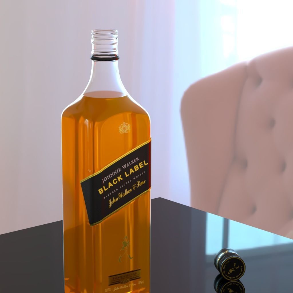 Johnnie Walker Black Label Whisky Low-poly 3D model_9