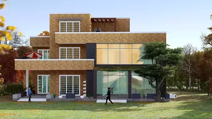 Residential Villa Revit Project  Low-poly 3D model