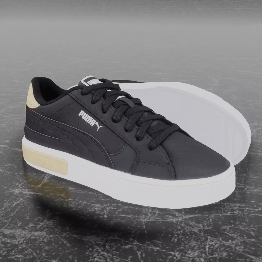 Puma 3D Shoes - White - Black - Gold Low-poly 3D model_0