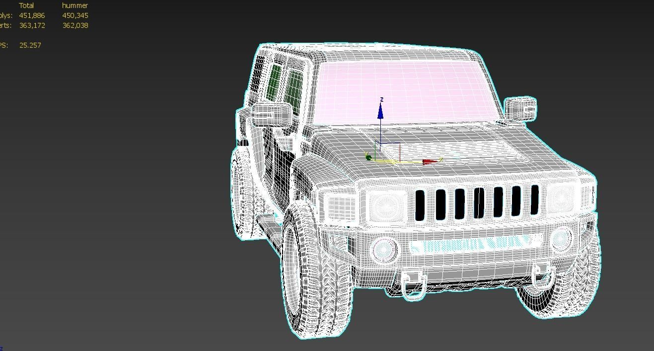 Hummer H3 high Poly Model Low-poly 3D model_4