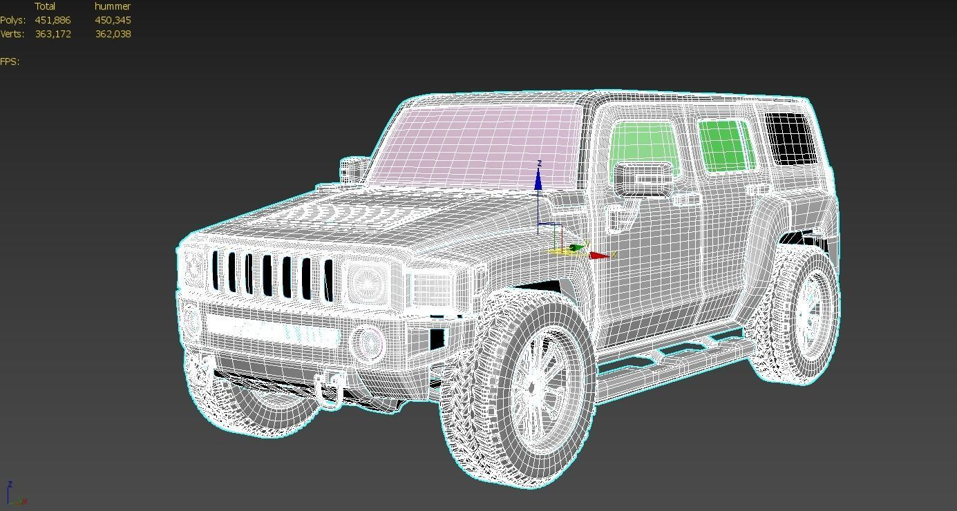 Hummer H3 high Poly Model Low-poly 3D model_3