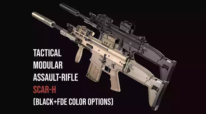 Tactical modular assault rifle FN SCAR-H mk 17 Low-poly 3D model