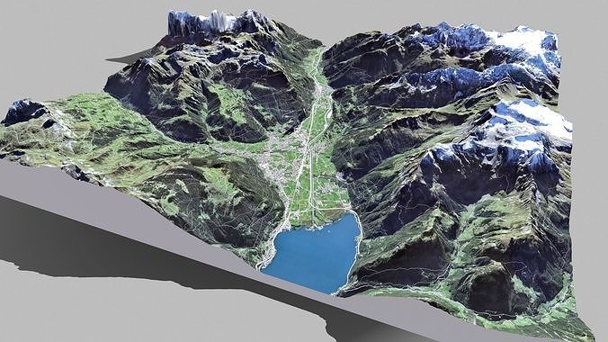 Mountain landscape and cityscape Altdorf Switzerland 3D model