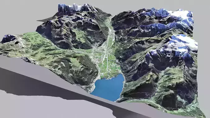 Mountain landscape and cityscape Altdorf Switzerland 3D model