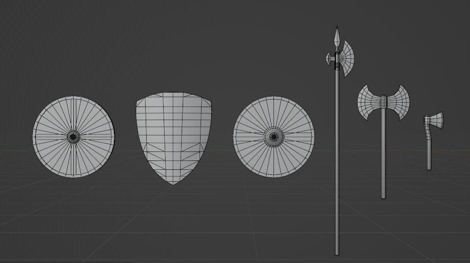 Small PBR Axes and Shields kit Low-poly 3D model_7