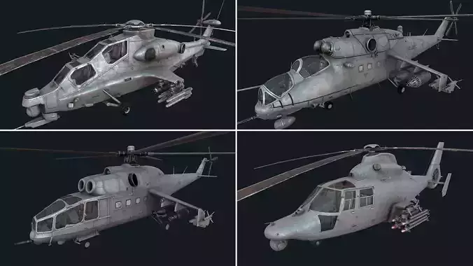 Military helicopter pack Low-poly 3D model
