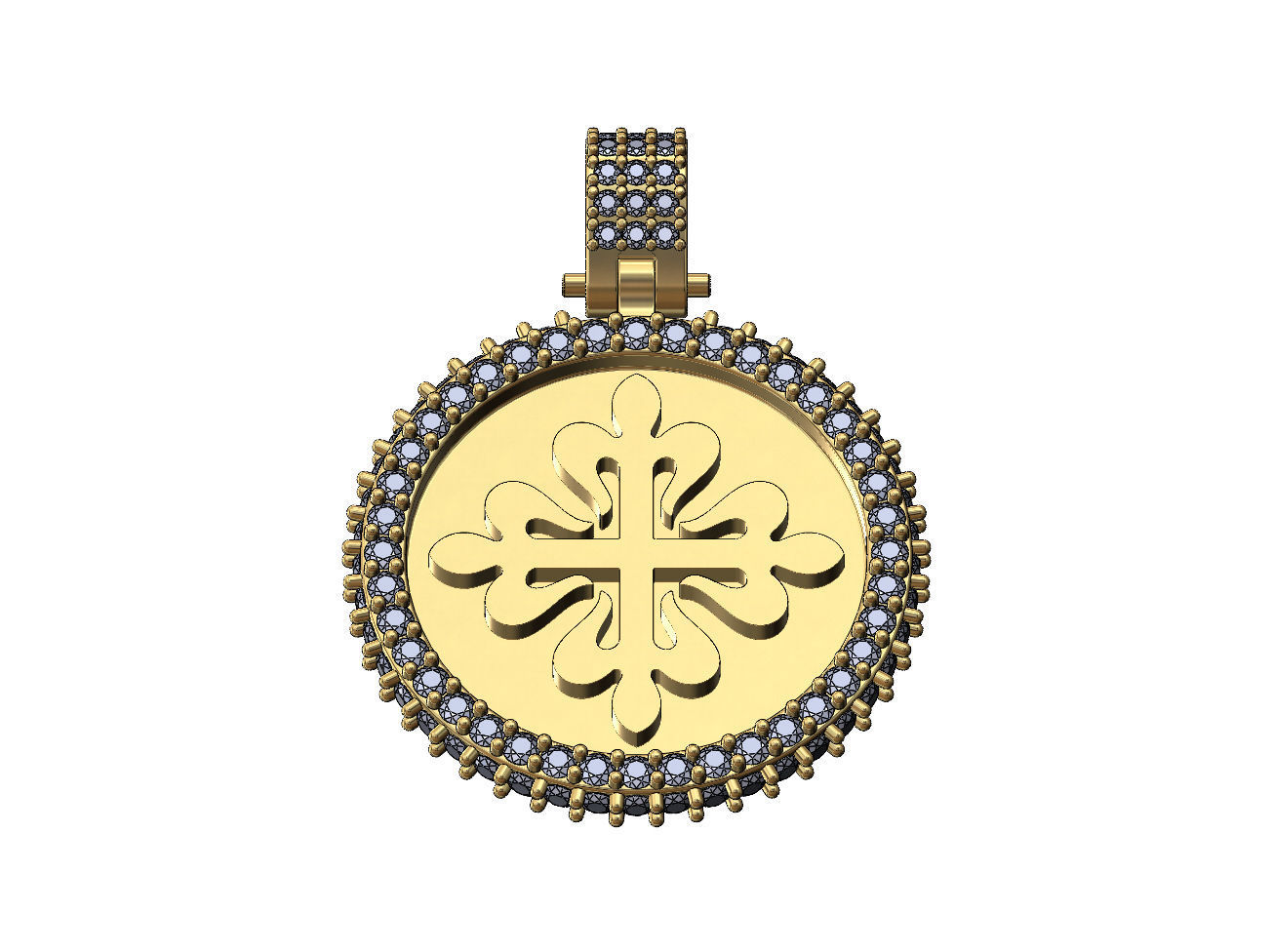 PP logo diamond round iced pendant with bail 3D print model_3