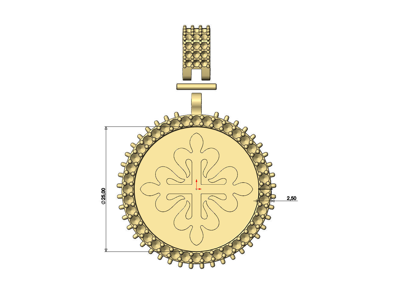 PP logo diamond round iced pendant with bail 3D print model_7