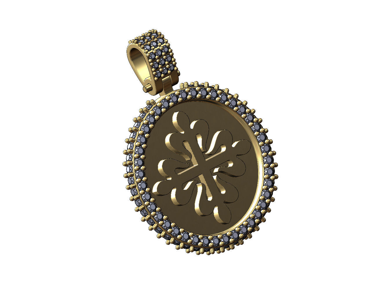 PP logo diamond round iced pendant with bail 3D print model_4