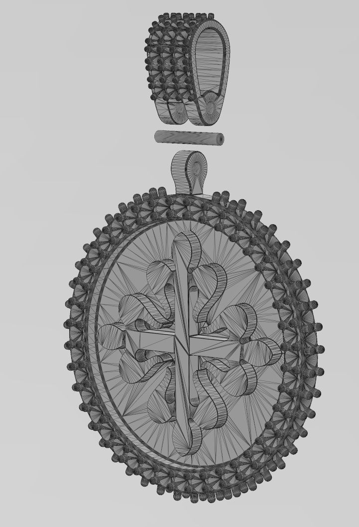 PP logo diamond round iced pendant with bail 3D print model_12