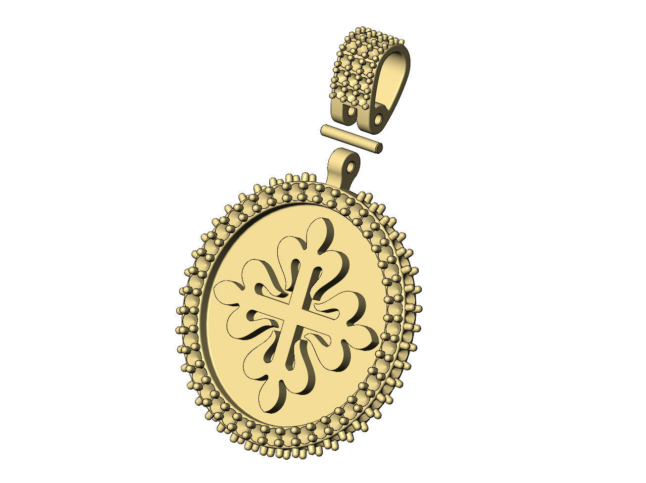 PP logo diamond round iced pendant with bail 3D print model_6