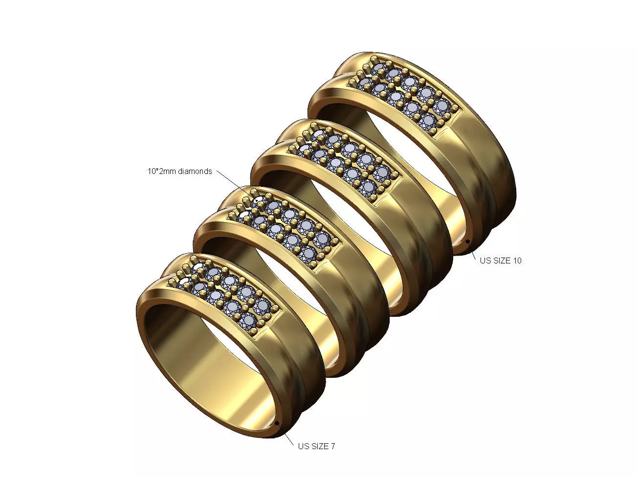 Diamond pocket double dome band US sizes 7to10 3D print model